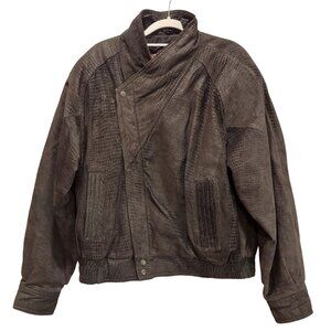 Byrnes & Baker Leather jacket Womens L black snakeskin pattern asymmetrical hips